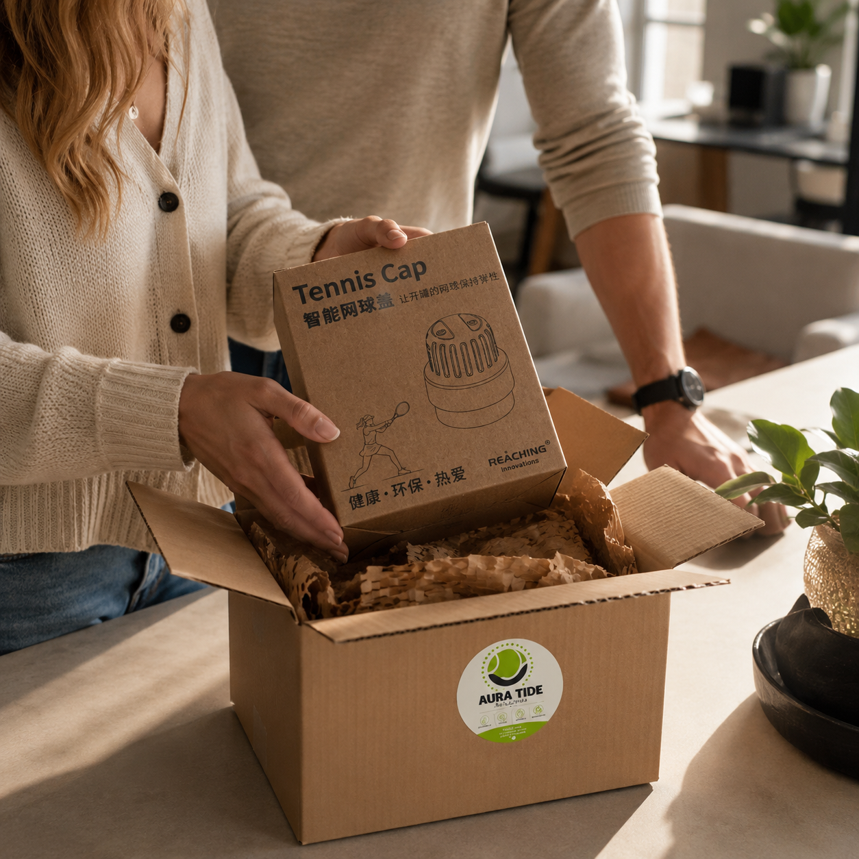 Unboxing example for Smart Tennis Ball Pressure Cap Set packaging