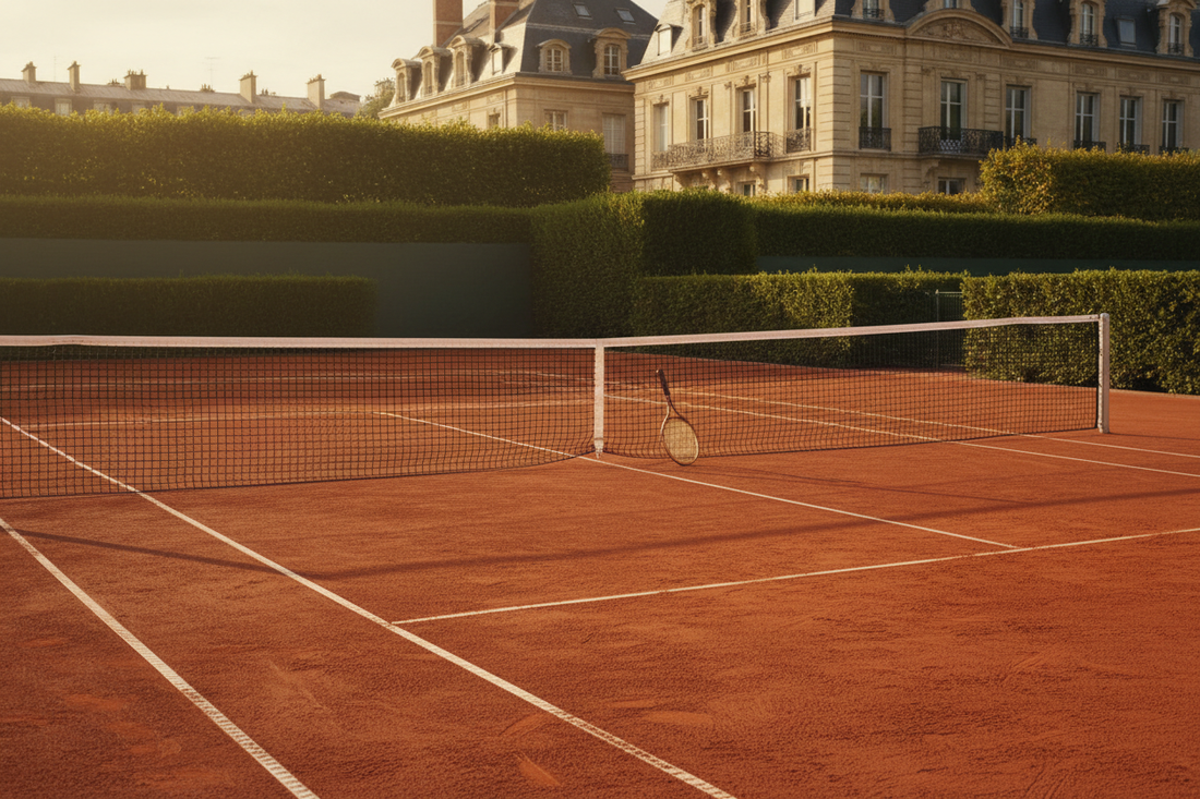 A French clay tennis court at golden hour — the definitive 2026 guide to which tennis sensors still work after Zepp, Sony and Babolat shut down