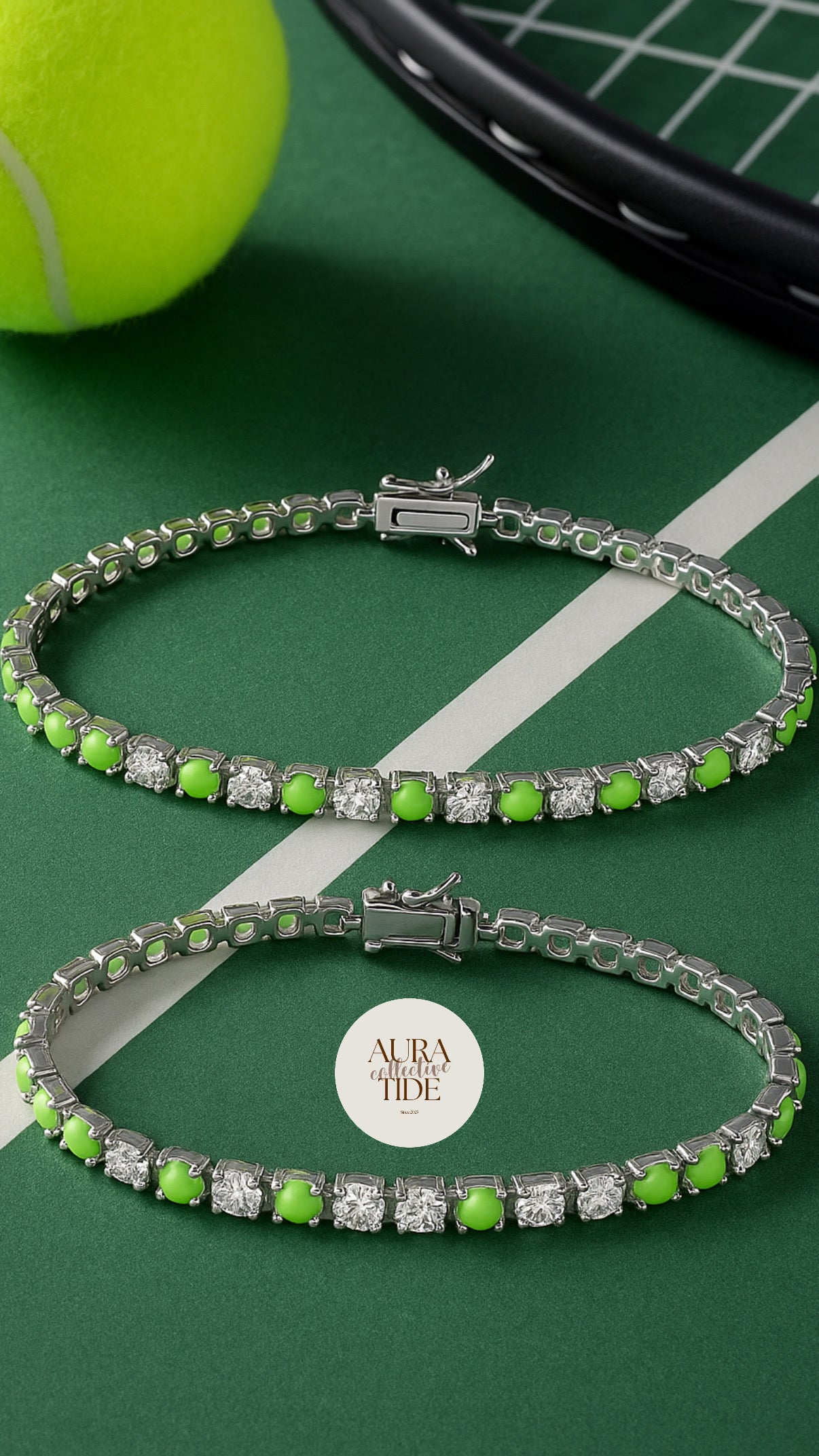 White gold zircon tennis bracelet with an interlocking design – tennis jewelry in {{ product_color }} | Aura Tide Collective | Shop White gold zircon tennis bracelet with an interlocking design online for {{ product_tags | join: ", " }} – Fast shipping worldwide.