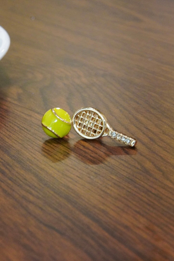classic tennis ear-stud diamond racquet and tennis ball in Titanium-plated Stainless Steel – tennis jewelry in {{ product_color }} | Aura Tide Collective | Shop classic tennis ear-stud diamond racquet and tennis ball in Titanium-plated Stainless Steel online for {{ product_tags | join: ", " }} – Fast shipping worldwide.