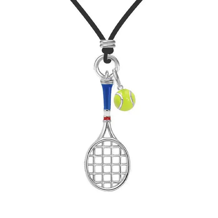 Tennis racquet necklace with steel pendant in two colors – tennis jewelry in {{ product_color }} | Aura Tide Collective | Shop Tennis racquet necklace with steel pendant in two colors online for {{ product_tags | join: ", " }} – Fast shipping worldwide.