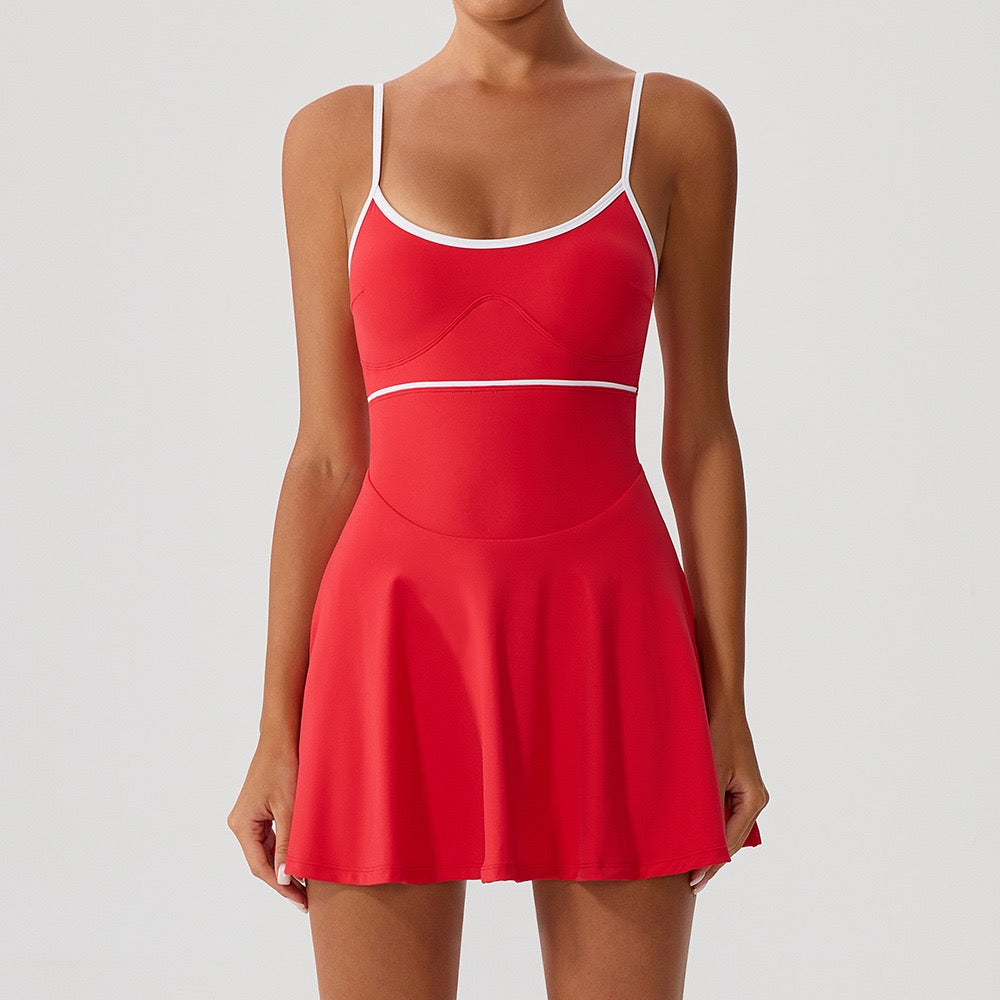 Color-block tennis dress with built-in padded bra, adjustable shoulder straps – tennis wear in {{ product_color }} | Aura Tide Collective | Shop Color-block tennis dress with built-in padded bra, adjustable shoulder straps online for {{ product_tags | join: ", " }} – Fast shipping worldwide.