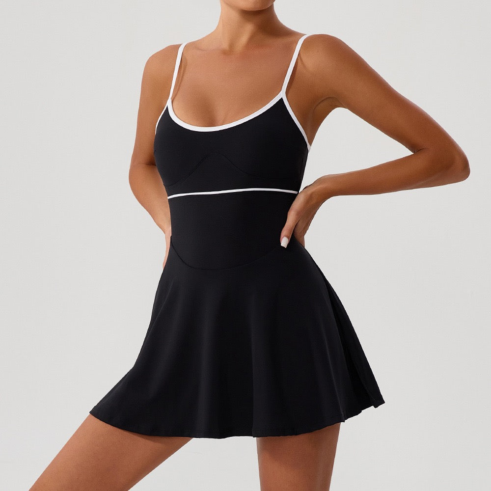 Color-block tennis dress with built-in padded bra, adjustable shoulder straps – tennis wear in {{ product_color }} | Aura Tide Collective | Shop Color-block tennis dress with built-in padded bra, adjustable shoulder straps online for {{ product_tags | join: ", " }} – Fast shipping worldwide.