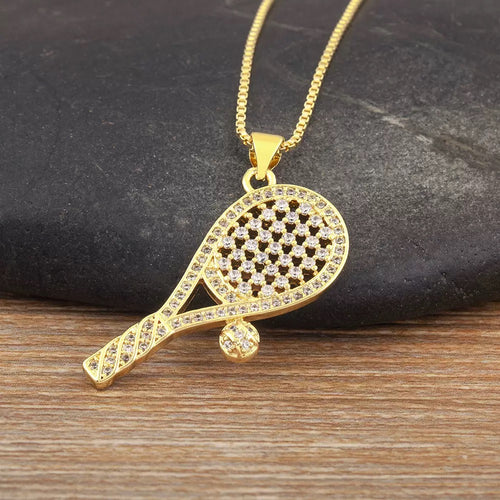 18K real gold-plated copper tennis-racket necklace paved with zircon – tennis jewelry in {{ product_color }} | Aura Tide Collective | Shop 18K real gold-plated copper tennis-racket necklace paved with zircon online for {{ product_tags | join: ", " }} – Fast shipping worldwide.