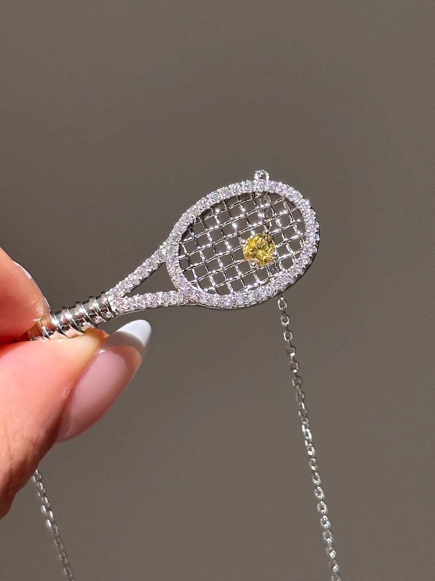 Old-money color-diamond tennis-racket necklace – tennis jewelry in {{ product_color }} | Aura Tide Collective | Shop Old-money color-diamond tennis-racket necklace online for {{ product_tags | join: ", " }} – Fast shipping worldwide.