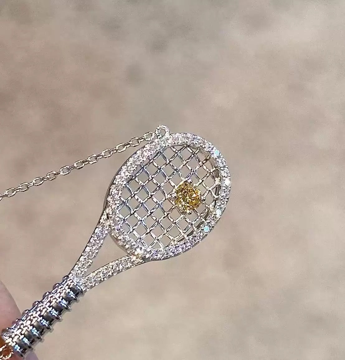 Old-money color-diamond tennis-racket necklace – tennis jewelry in {{ product_color }} | Aura Tide Collective | Shop Old-money color-diamond tennis-racket necklace online for {{ product_tags | join: ", " }} – Fast shipping worldwide.