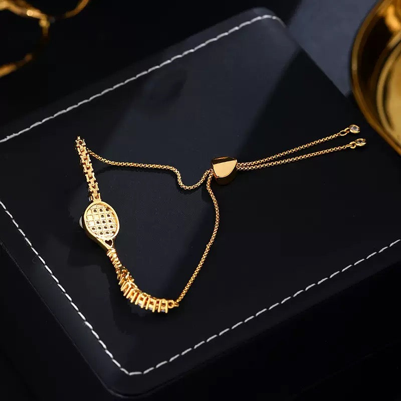 On court Slay Adjustable Tennis Racket Bracelet – tennis jewelry in {{ product_color }} | Aura Tide Collective | Shop On court Slay Adjustable Tennis Racket Bracelet online for {{ product_tags | join: ", " }} – Fast shipping worldwide.