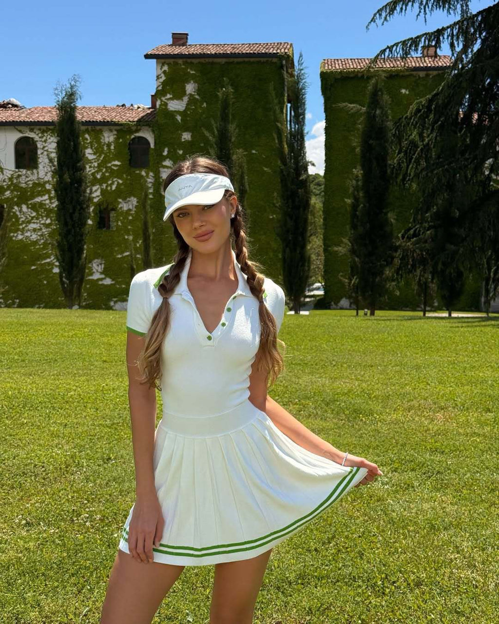 2025 New Color-Block Waist-Tie Knit Pleated Tennis Dress – tennis wear in {{ product_color }} | Aura Tide Collective | Shop 2025 New Color-Block Waist-Tie Knit Pleated Tennis Dress online for {{ product_tags | join: ", " }} – Fast shipping worldwide.