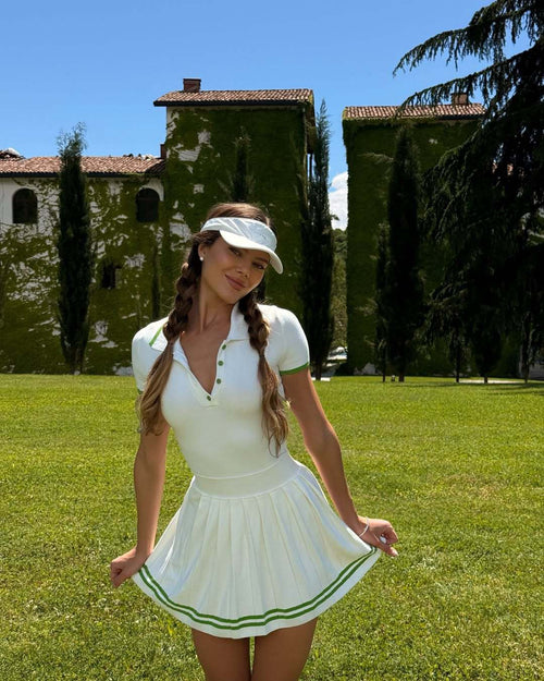 2025 New Color-Block Waist-Tie Knit Pleated Tennis Dress – tennis wear in {{ product_color }} | Aura Tide Collective | Shop 2025 New Color-Block Waist-Tie Knit Pleated Tennis Dress online for {{ product_tags | join: ", " }} – Fast shipping worldwide.