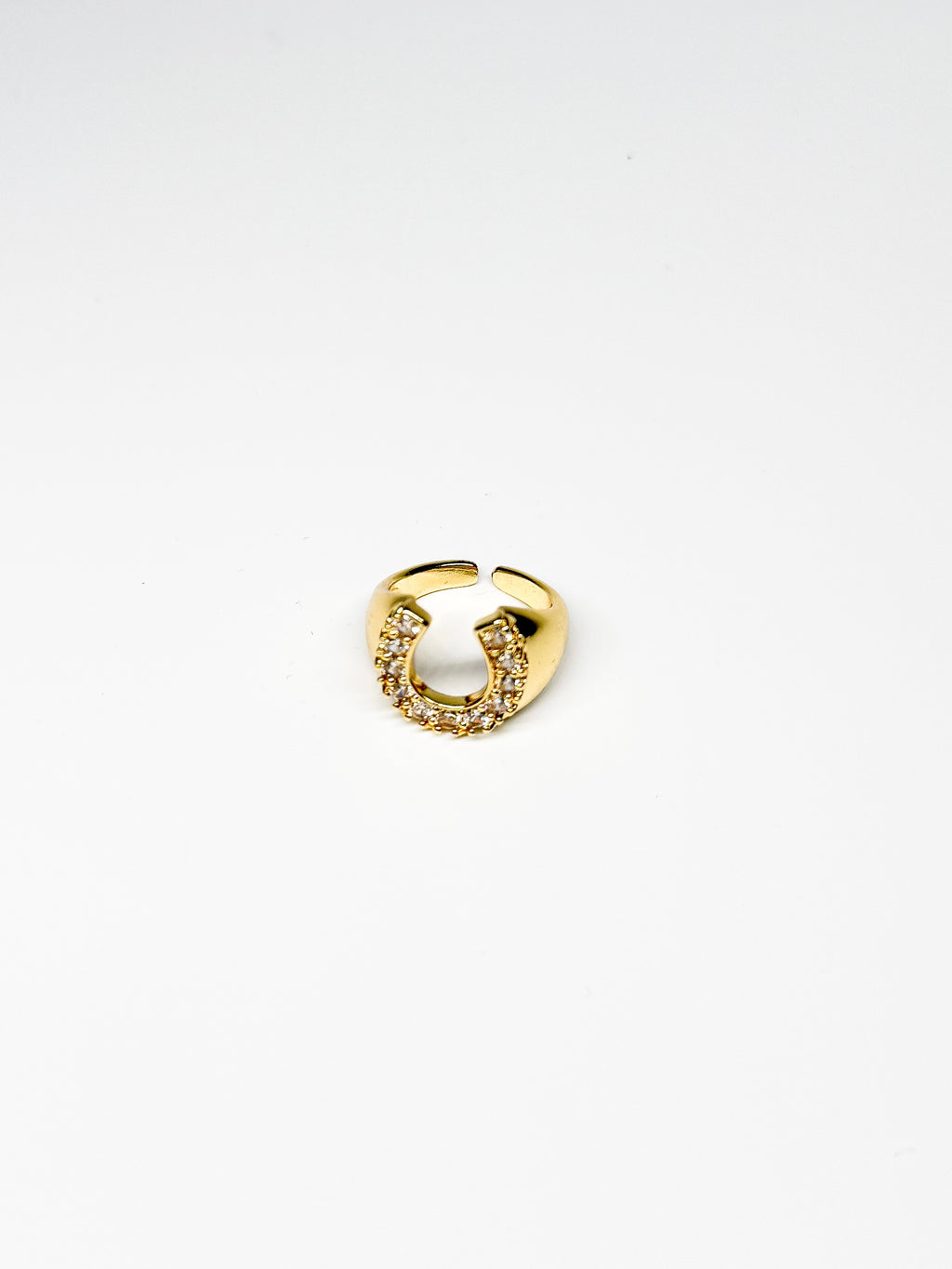 Brass electroplated gold horseshoe-shaped adjustable ring – Equin jewelry in {{ product_color }} | Aura Tide Collective | Shop Brass electroplated gold horseshoe-shaped adjustable ring online for {{ product_tags | join: ", " }} – Fast shipping worldwide.