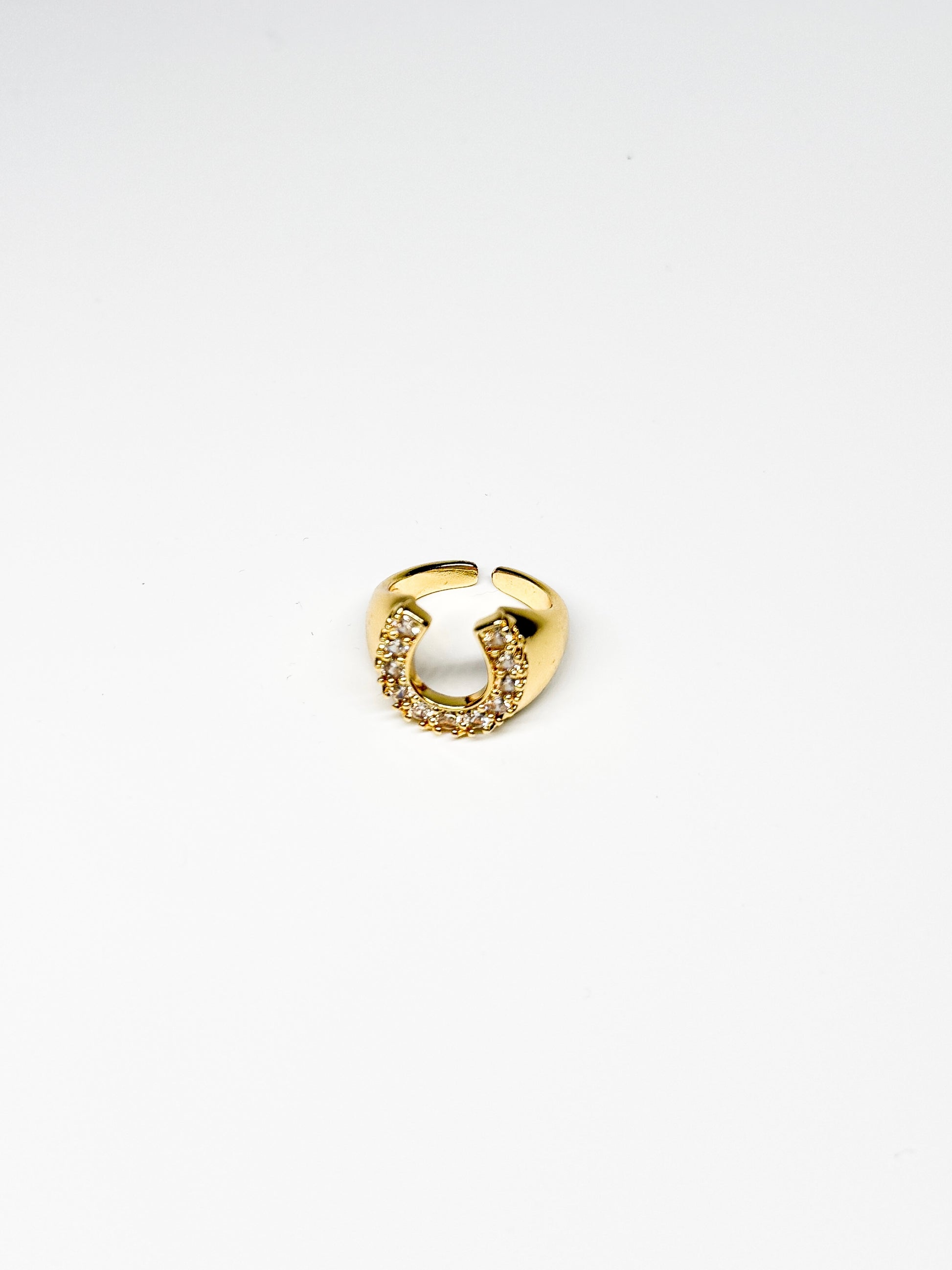 Brass electroplated gold horseshoe-shaped adjustable ring – Equin jewelry in {{ product_color }} | Aura Tide Collective | Shop Brass electroplated gold horseshoe-shaped adjustable ring online for {{ product_tags | join: ", " }} – Fast shipping worldwide.