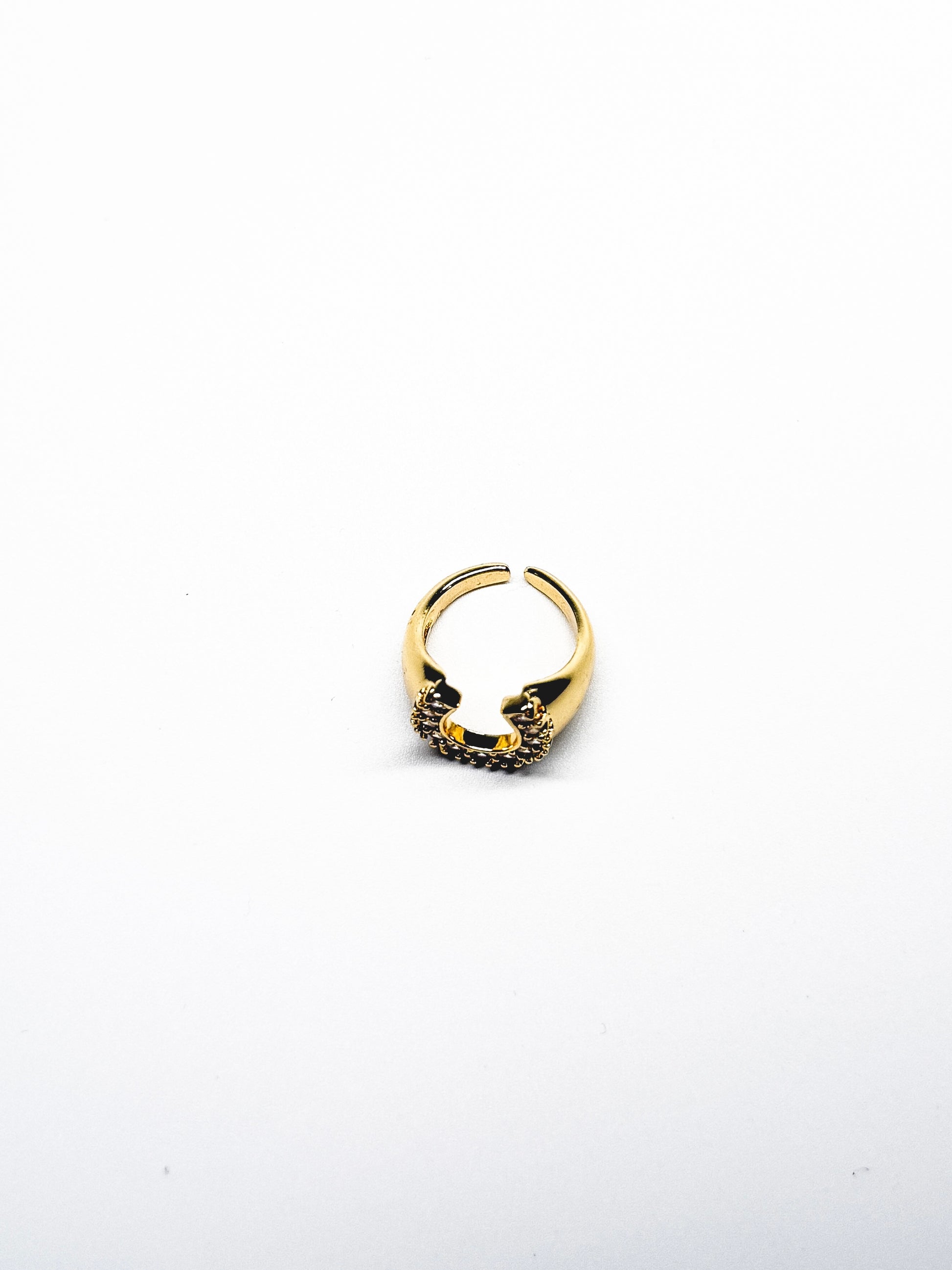 Brass electroplated gold horseshoe-shaped adjustable ring – Equin jewelry in {{ product_color }} | Aura Tide Collective | Shop Brass electroplated gold horseshoe-shaped adjustable ring online for {{ product_tags | join: ", " }} – Fast shipping worldwide.