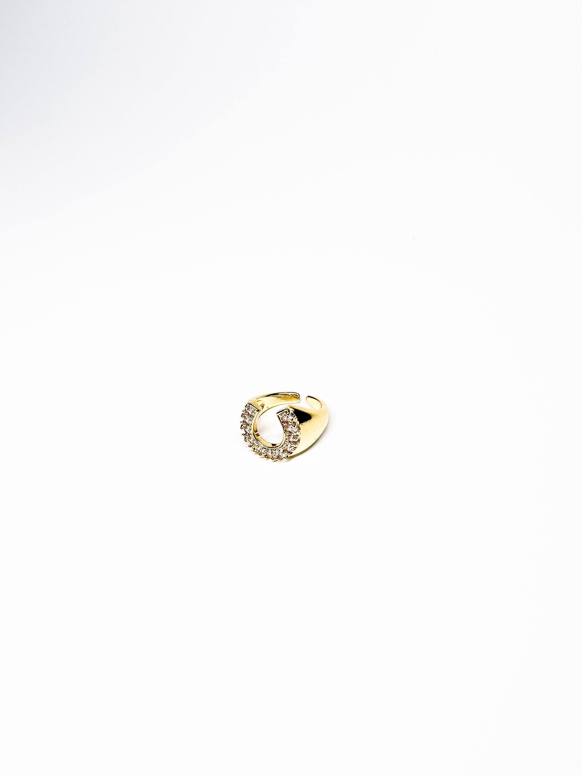 Brass electroplated gold horseshoe-shaped adjustable ring – Equin jewelry in {{ product_color }} | Aura Tide Collective | Shop Brass electroplated gold horseshoe-shaped adjustable ring online for {{ product_tags | join: ", " }} – Fast shipping worldwide.