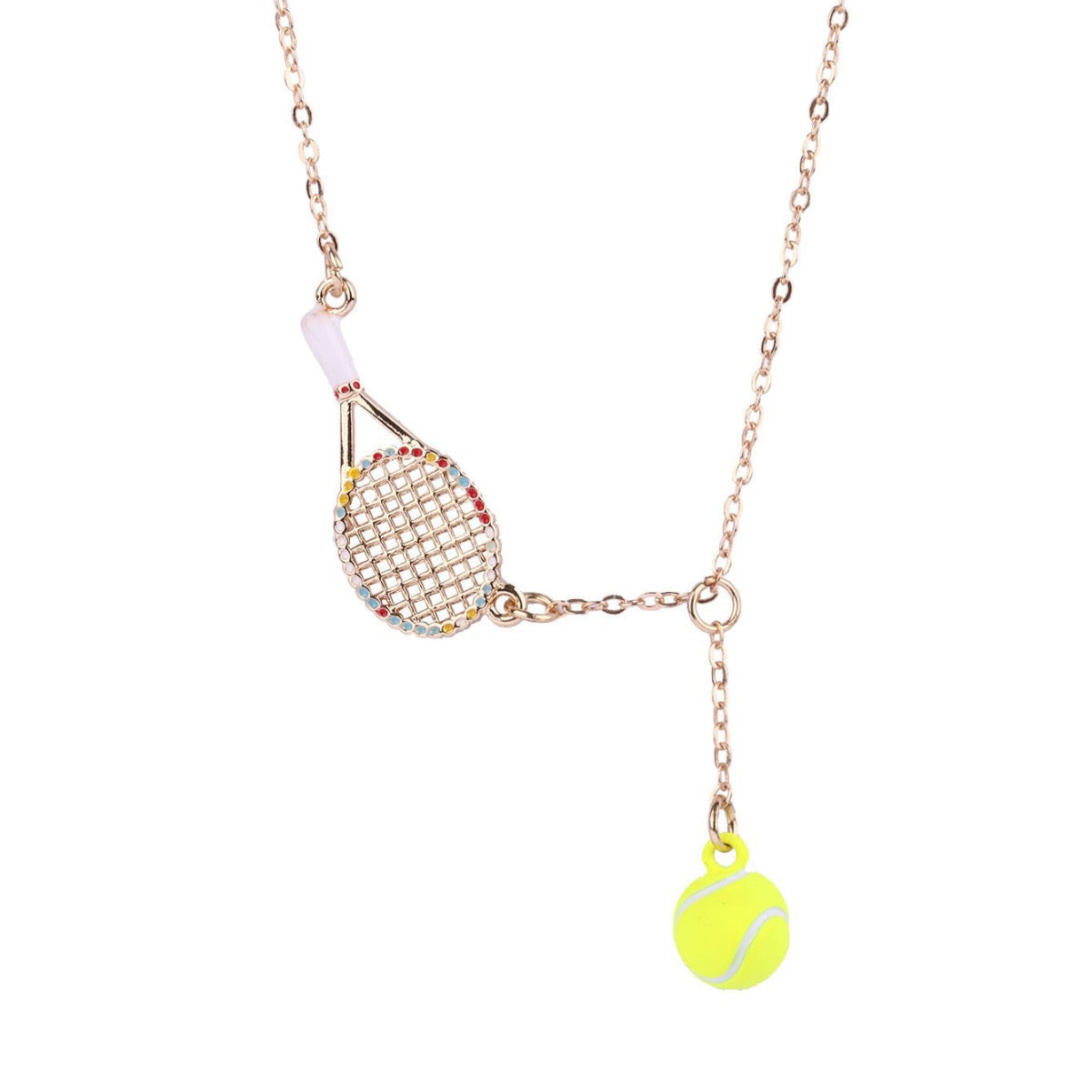 Kids Tennis racquet and tennis ball necklace – tennis jewelry in {{ product_color }} | Aura Tide Collective | Shop Kids Tennis racquet and tennis ball necklace online for {{ product_tags | join: ", " }} – Fast shipping worldwide.