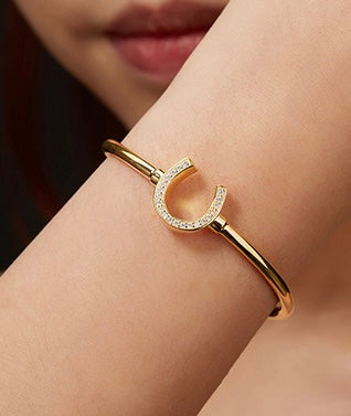 The bund adjustable silver-plated 18k gold Moissanite horseshoe bracelet – Equin jewelry in {{ product_color }} | Aura Tide Collective | Shop The bund adjustable silver-plated 18k gold Moissanite horseshoe bracelet online for {{ product_tags | join: ", " }} – Fast shipping worldwide.