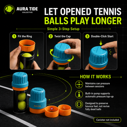 Three step setup for smart tennis ball pressure cap set